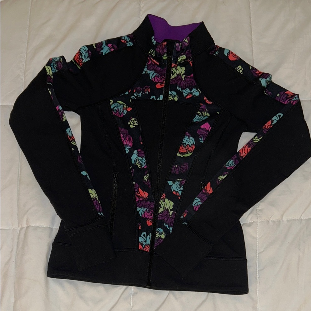 Lululemon girls ivivva rose print zip up jacket size 10